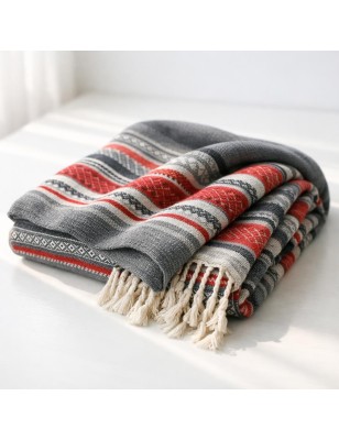 Fouta Ziwane multicolore gris et rouge